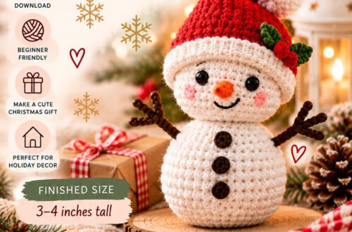 Amigurumi snowman crochet pattern with red hat