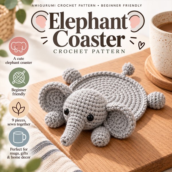 Elephant coaster crochet pattern